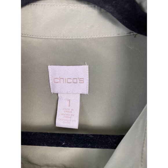 Chico's Green Tunic top Womens size Medium Career office Flowy solid Long Sleeve - Picture 9 of 12